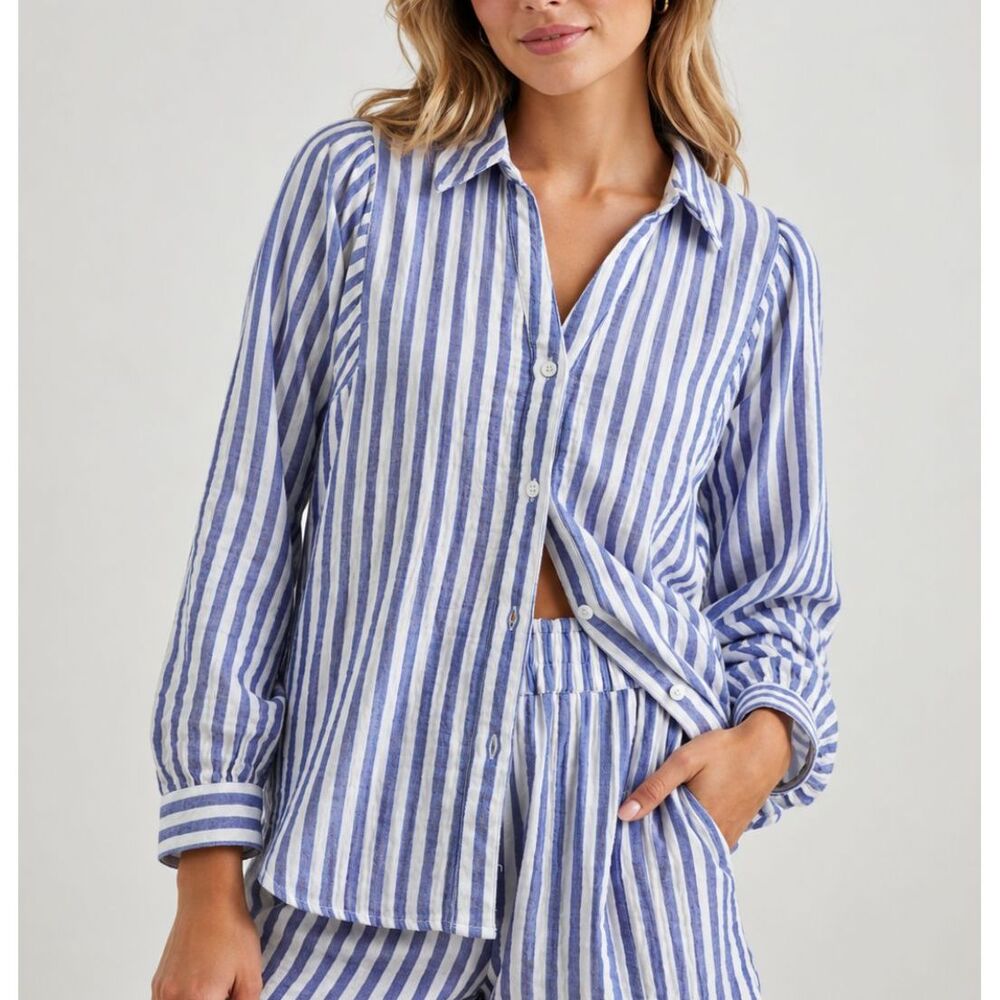 Rails Lo Shirt Anacapa Stripe Button Down Organic Cotton Gauze Coastal Layering